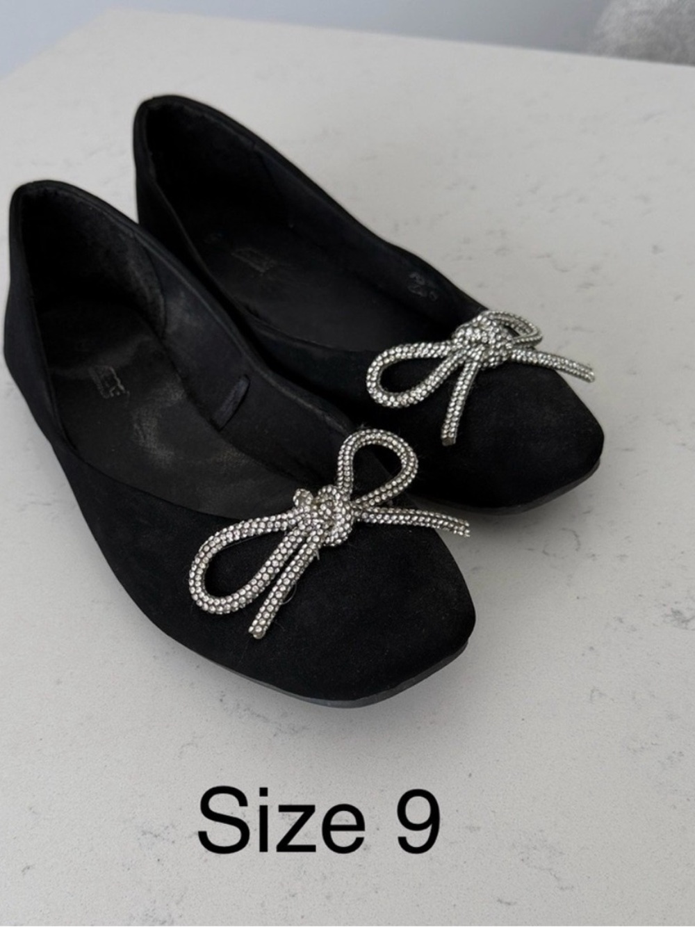 Black Women's Embellished Bow Ballet Flats